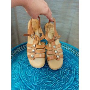 Girls Sand Delite Rosa Leather Brown Flower Detail Sandals Size 3 1/2